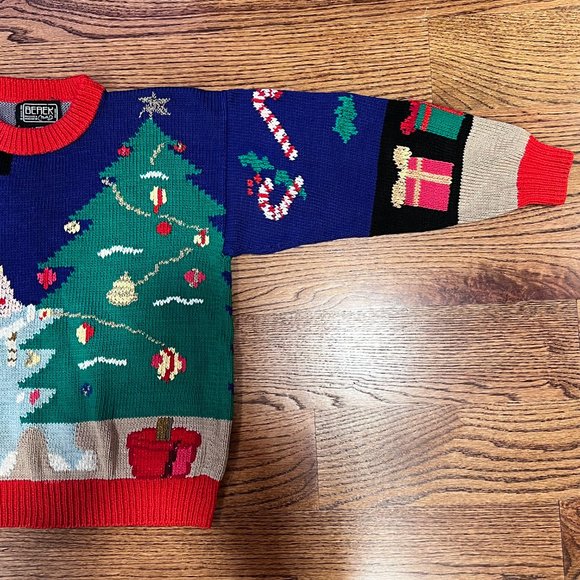 Vtg BEREK Cotton Hand Knit Ugly Christmas Sweater Tree Santa Metallic Small S - Picture 3 of 15